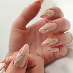 Elegant Nude Press-On Nails with Subtle Gold Accent - Women Shoes NWT
